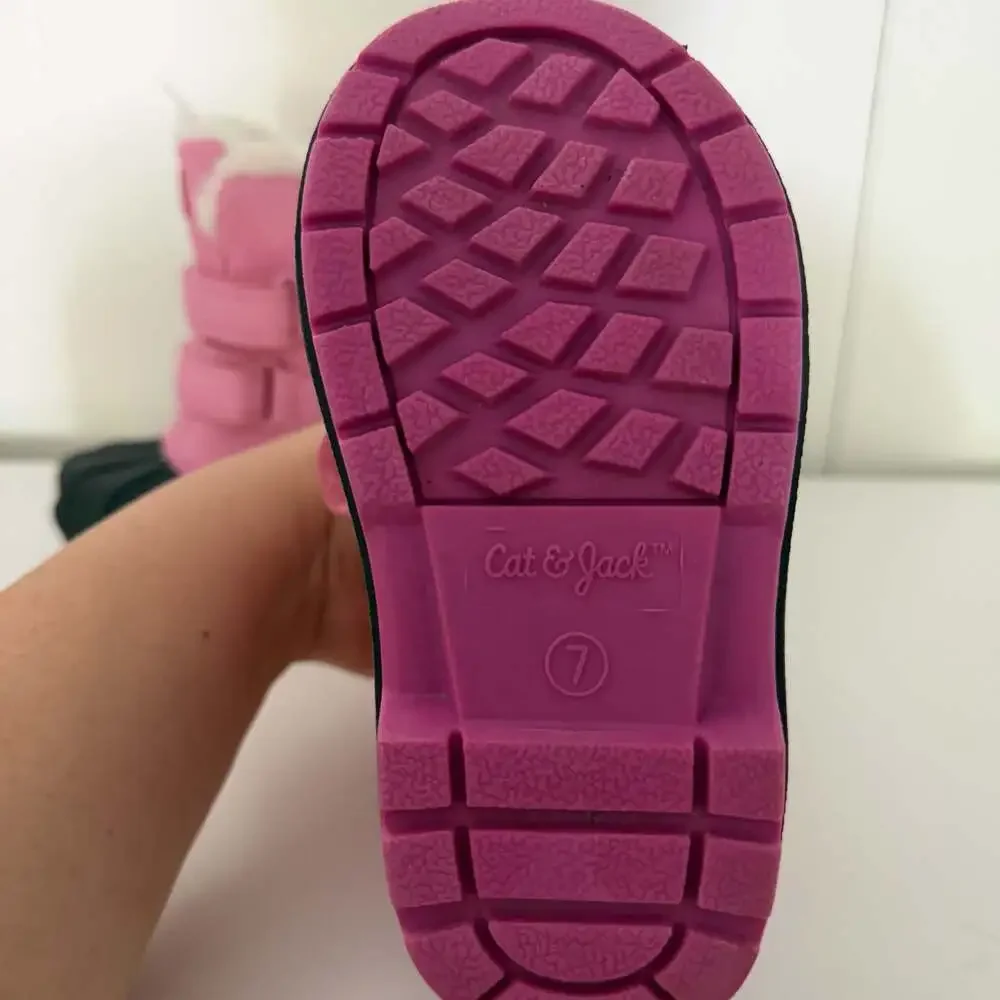 Cat & Jack Toddler Girls Pink and Black Faux Fur Lined Winter Snow Boots Size 7